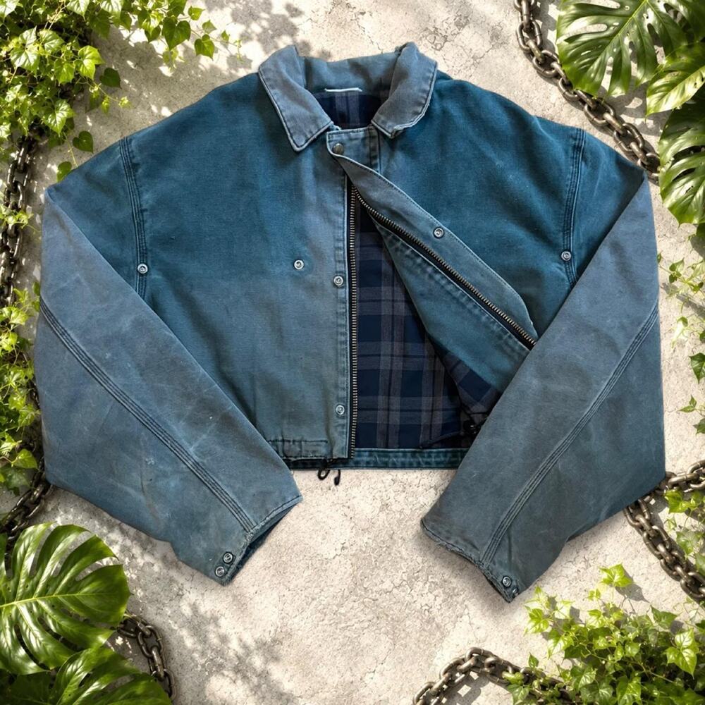Carhartt MOS Crop Detroit Trucker Duck Canvas Pearl Snap Jacket us sz M Vintage